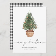 Árbol de Navidad acuarela Gingham | Tarjeta de vac