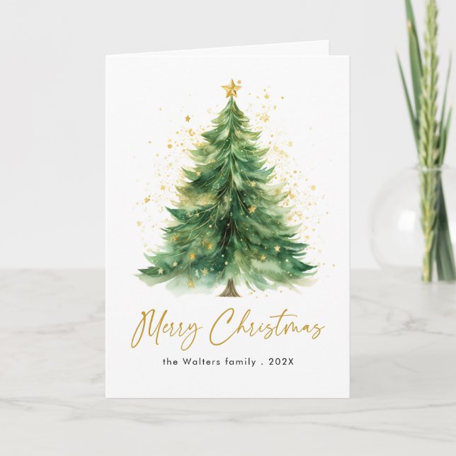 Árbol de Navidad acuarela moderna no foto (Anverso)