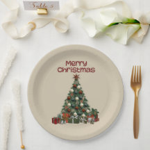 Árbol de Navidad alegre Plato de papel