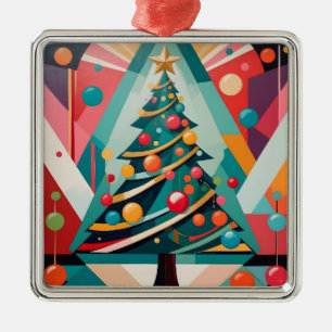 Árbol de Navidad Art Deco con ornamentos y burbuja
