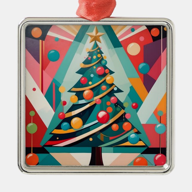 Árbol de Navidad Art Deco con ornamentos y burbuja (Frente)