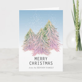 Árbol de Navidad Artístico Acuarela Rosa Verde  