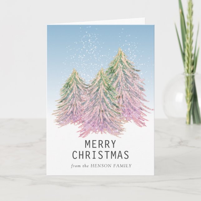 Árbol de Navidad Artístico Acuarela Rosa Verde   (Anverso)