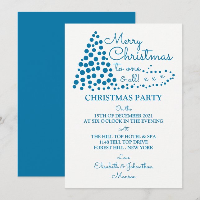 Árbol de Navidad azul, invitación de fiesta para N (Anverso / Reverso)