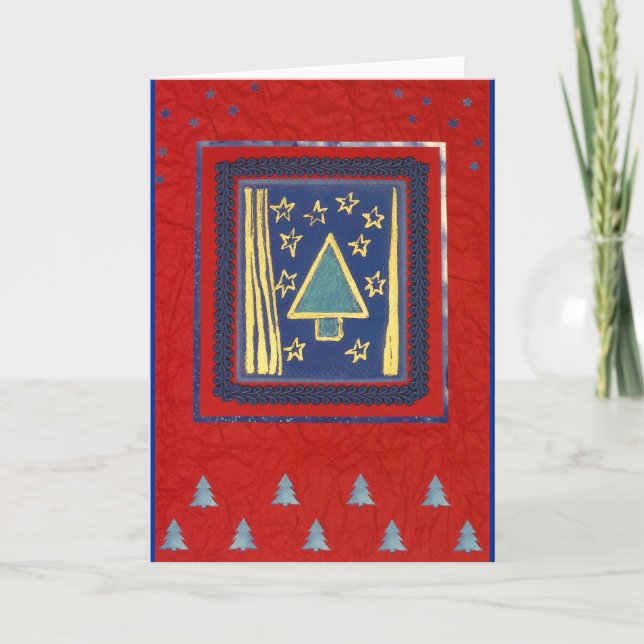 Árbol de navidad azul moderno en Rojo (Anverso)