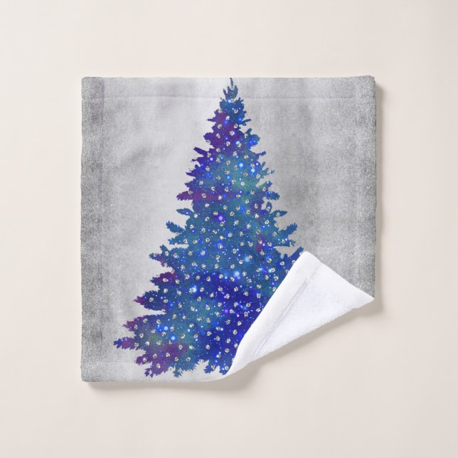 Árbol de navidad azul y púrpura de la acuarela (Toallita)