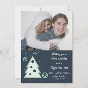 Árbol de Navidad azul y tarjeta de fotografía de v