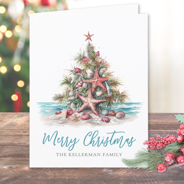 Árbol de Navidad Beach Merry (Beach Merry Christmas Tree Holiday Card)