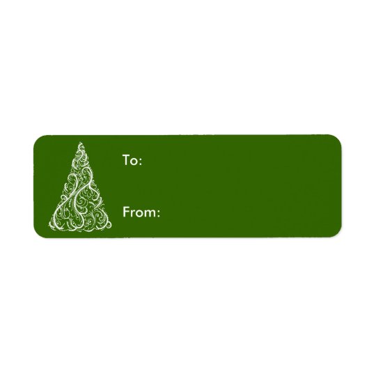 Árbol de navidad blanco en etiqueta verde del