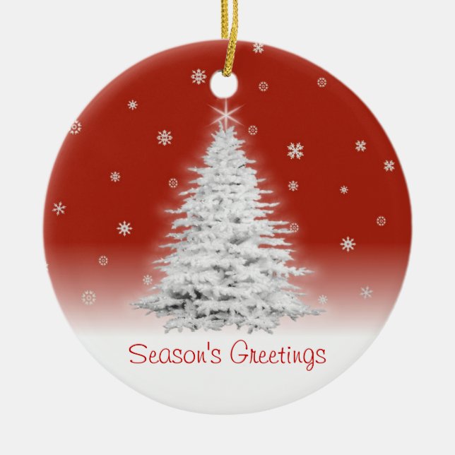 Árbol De Navidad Blanco En Ornamento Rojo (Frente)