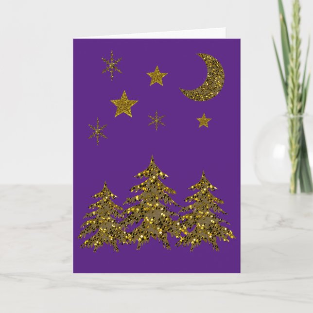 Árbol de Navidad brillante, luna, estrellas (Anverso)