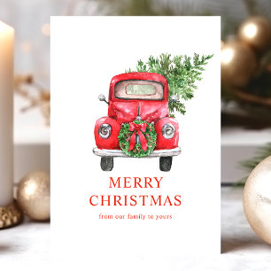 Árbol de Navidad Camión Rojo Vintage Acuarela