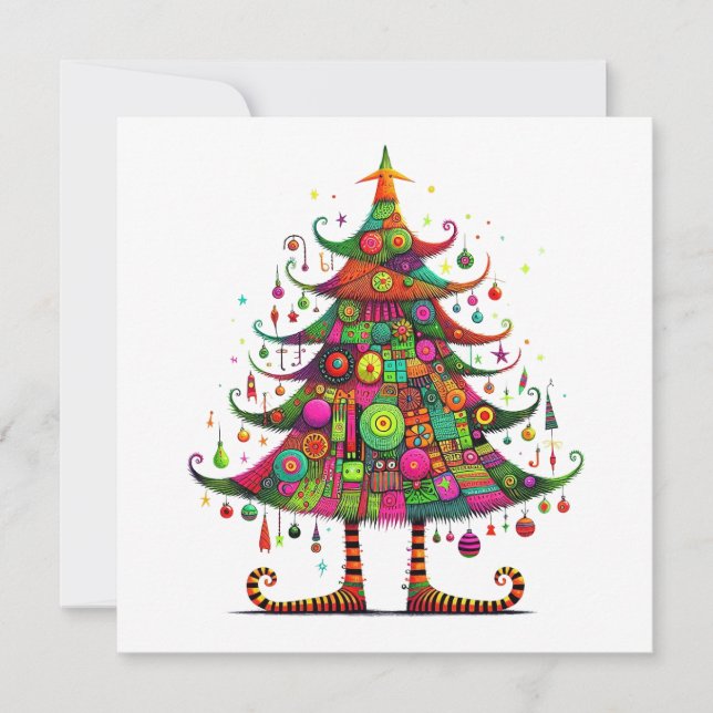 Árbol de Navidad caprichoso, colores brillantes, (Anverso)