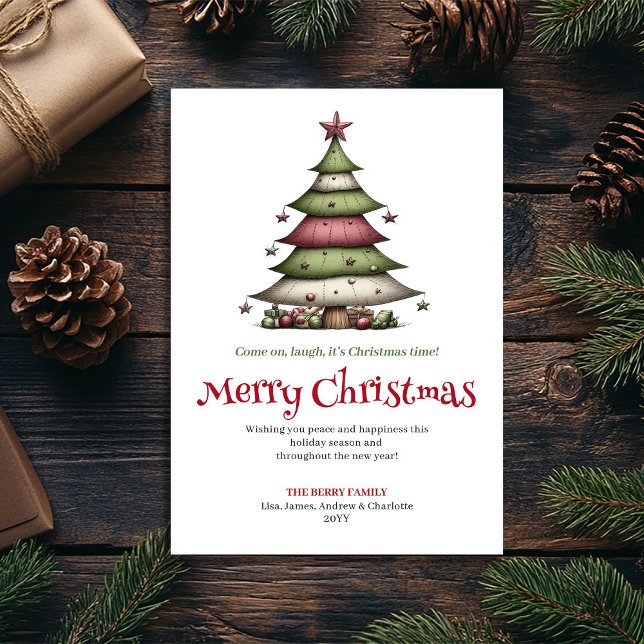Árbol de Navidad Caprichoso Saludo Navideño (Merry Whimsical Christmas Tree Holiday Greeting)