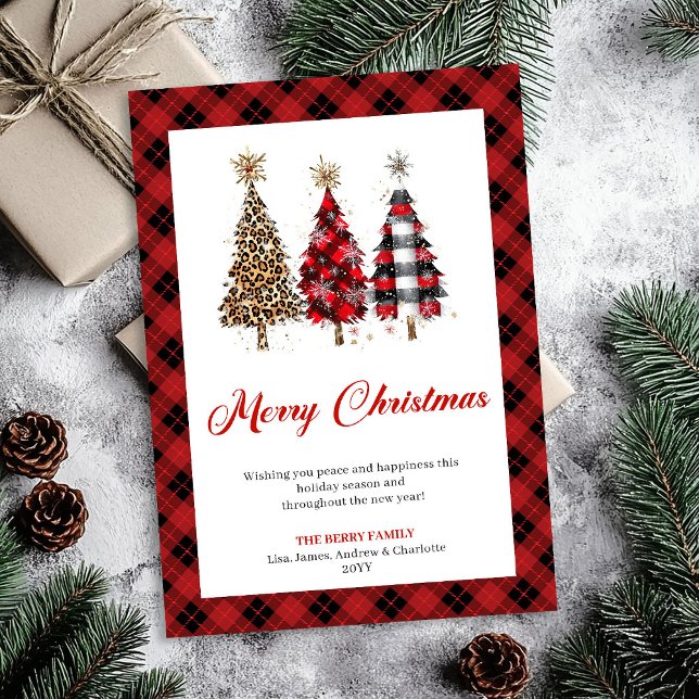 Árbol de Navidad Chic Leopardo Acuarela Fiesta  (Chic Leopard Christmas Tree Watercolor Holiday Card)