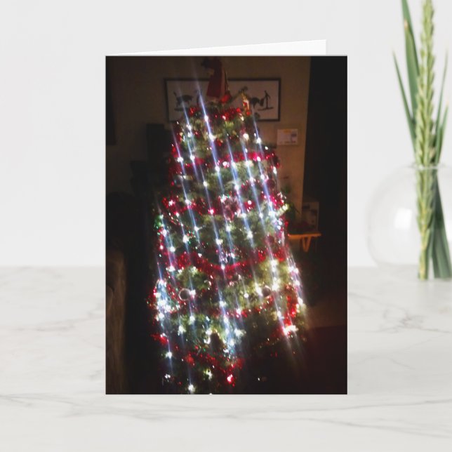 Árbol de Navidad clásico con luces blancas brillan (Anverso)