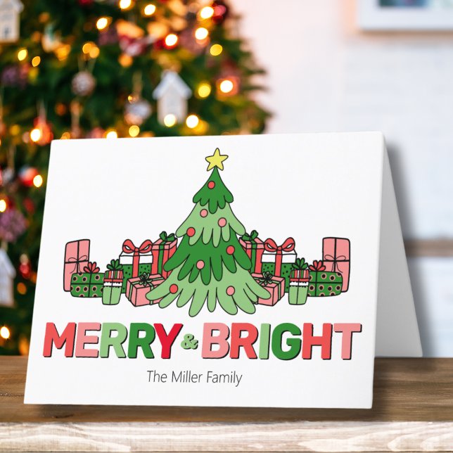 Árbol de Navidad Colorido Alegre y Brillante (Bold Colorful Cute Merry Bright Christmas Tree Holiday Card)