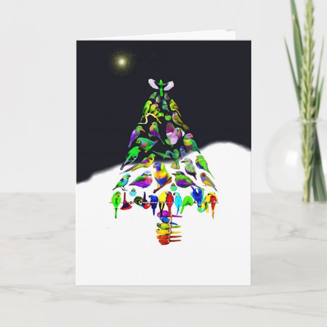 Árbol de navidad colorido del pájaro en la nieve (Anverso)