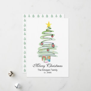 Árbol de Navidad con Acuarela Mínima No-Fotográfic