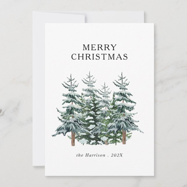 Árbol de Navidad con Acuarela Moderna No Foto (Anverso)