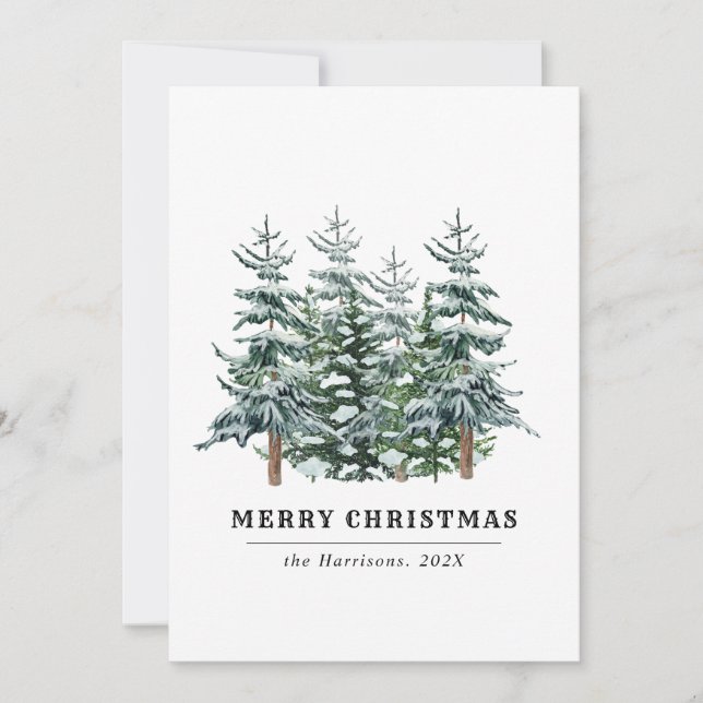 Árbol de Navidad con Acuarela Moderna No Foto (Anverso)