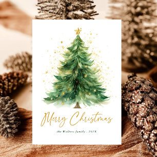 Árbol de Navidad con Acuarela Moderna Tarjeta sin