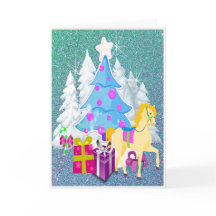 Árbol de Navidad con caballos y regalos Purpurina 