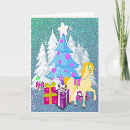 Árbol de Navidad con caballos y regalos Purpurina 