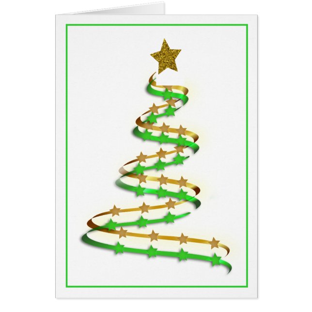Árbol de Navidad con cinta abstracta dorada y verd (Frente)