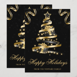 Árbol de Navidad con Cinta Brillante Negra y Dorad