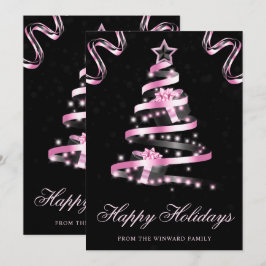 Árbol de Navidad con Cinta Brillante Negra y Rosa