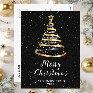 Árbol de Navidad con Cinta Dorada y Negra Feliz Na