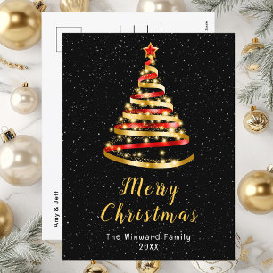 Árbol de Navidad con Cinta Roja y Dorada Feliz Nav