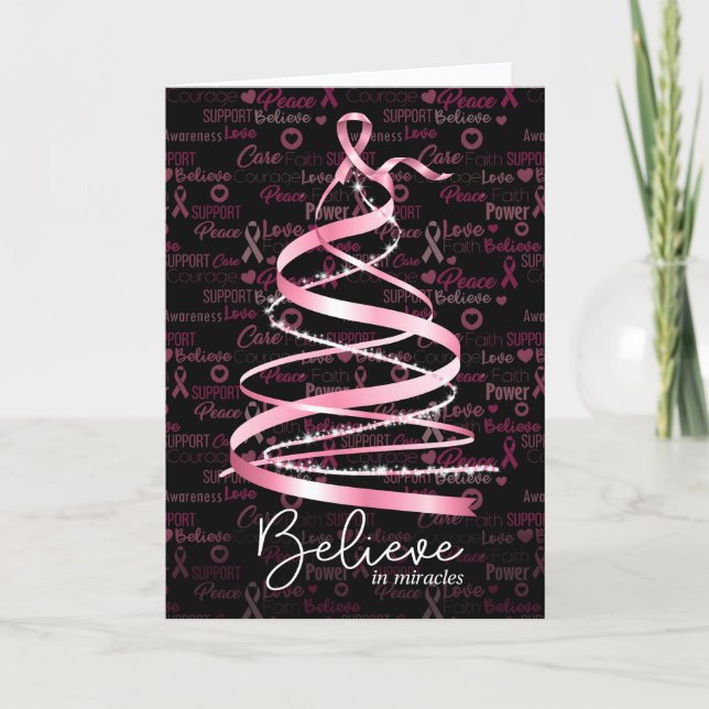 Árbol de Navidad con cinta rosa para la conciencia (Anverso)