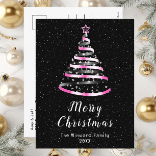 Árbol de Navidad con Cinta Rosa y Negra Feliz Navi