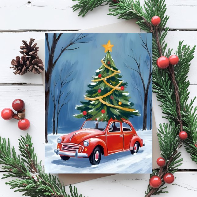 Árbol de Navidad con Coche Antiguo Rojo (Subido por el creador)