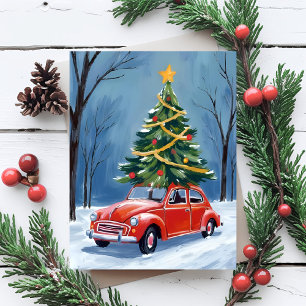 Árbol de Navidad con Coche Antiguo Rojo