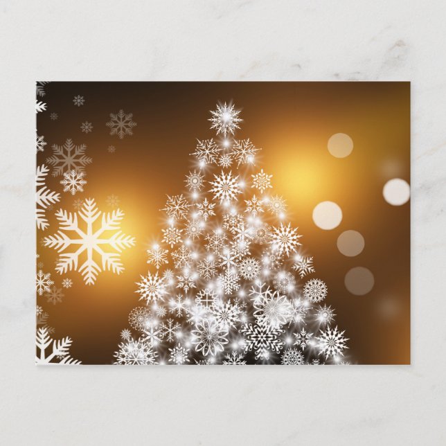 Árbol de Navidad con copo de nieve con fondo dorad (Anverso)