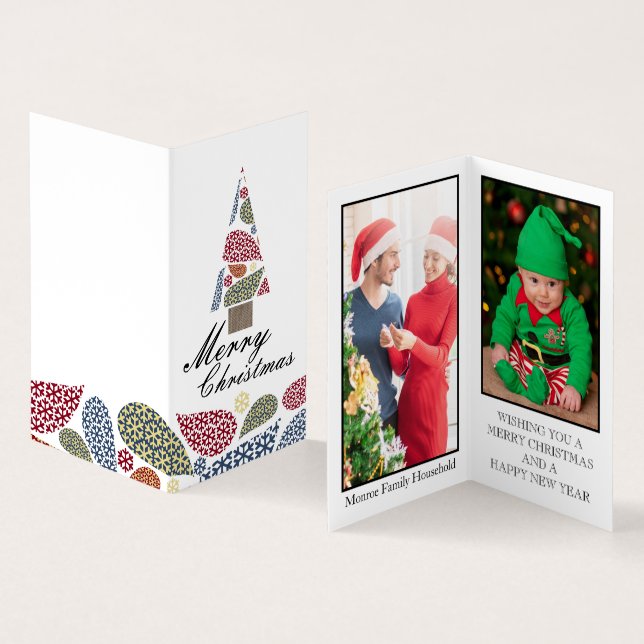 Árbol de navidad con copo de nieve, tarjeta de Nav (Interior y exterior)