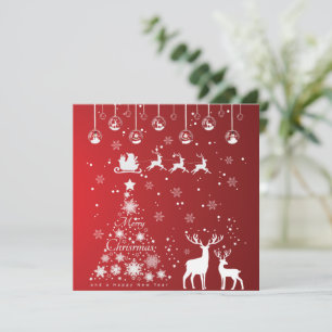 Árbol de navidad con copos de nieve, reno