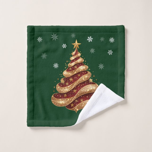 Árbol de Navidad con copos de nieve y brillo dorad (Toallita)