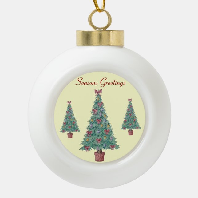 Árbol de Navidad con decoraciones arcos rojos arte (Anverso)