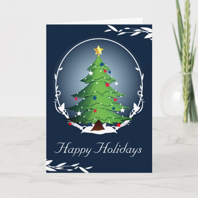 Árbol de navidad con la tarjeta roja de las (Anverso)