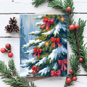 Árbol de Navidad con Lazo Rojo Pintura Acuarela