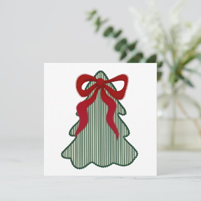 Árbol de Navidad con Lazo Rojo Preppy Dibujado a M (Anverso de pie)