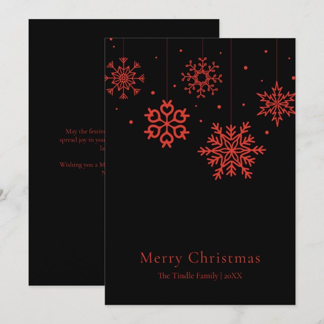 Árbol de Navidad con Letra Moderna Negra y Roja    (Anverso / Reverso)