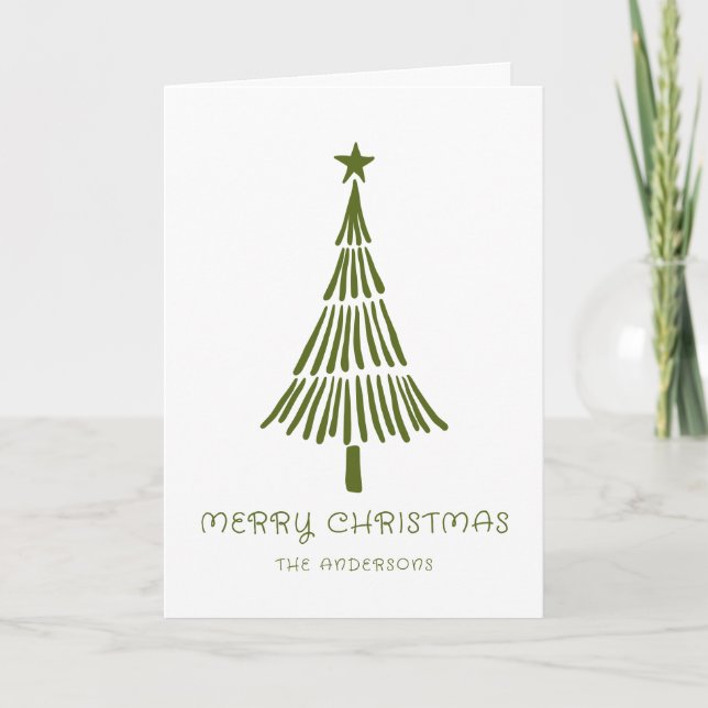 Árbol de Navidad con mano verde dibujado con escrú (Anverso)