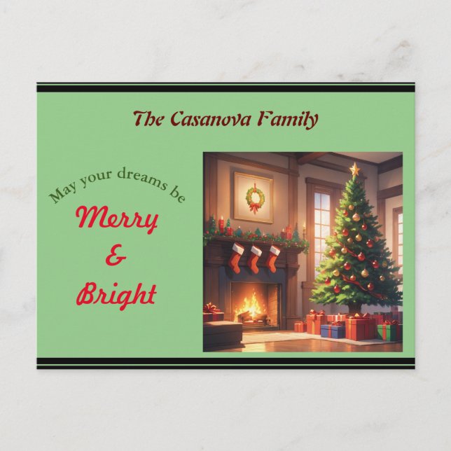 Árbol de Navidad con regalos y chimenea (Anverso)