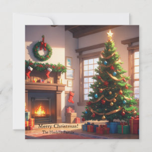 Árbol de Navidad con regalos y chimenea