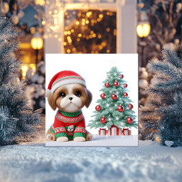 Árbol de Navidad con Shih Tzu